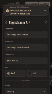 Személyes adatok megadása