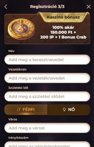 Személyes adatok kitöltése: 