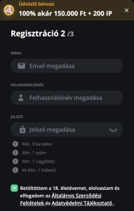 Személyes információk kitöltése