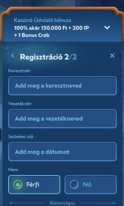 Személyes adatok megadása